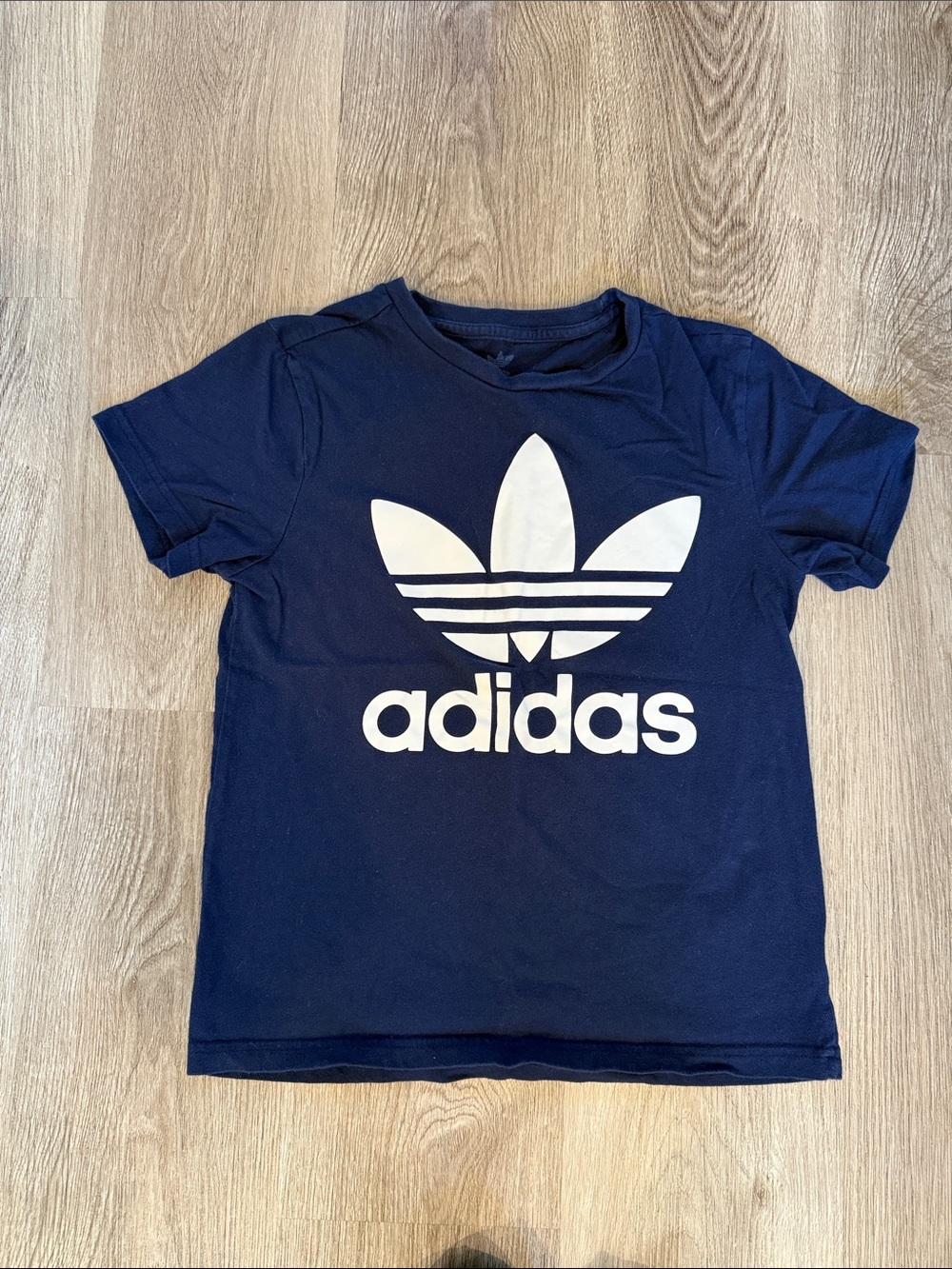 adidas Navy Tee with White Trefoil Logo boys medium
